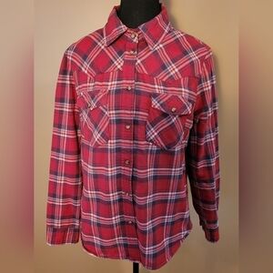 JACHS GIRLFRIEND Red Plaid Shacket, Snap-down, Size Small